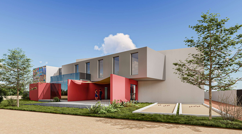 Architectural render of the exterior of the future Alliance Française Bahrain